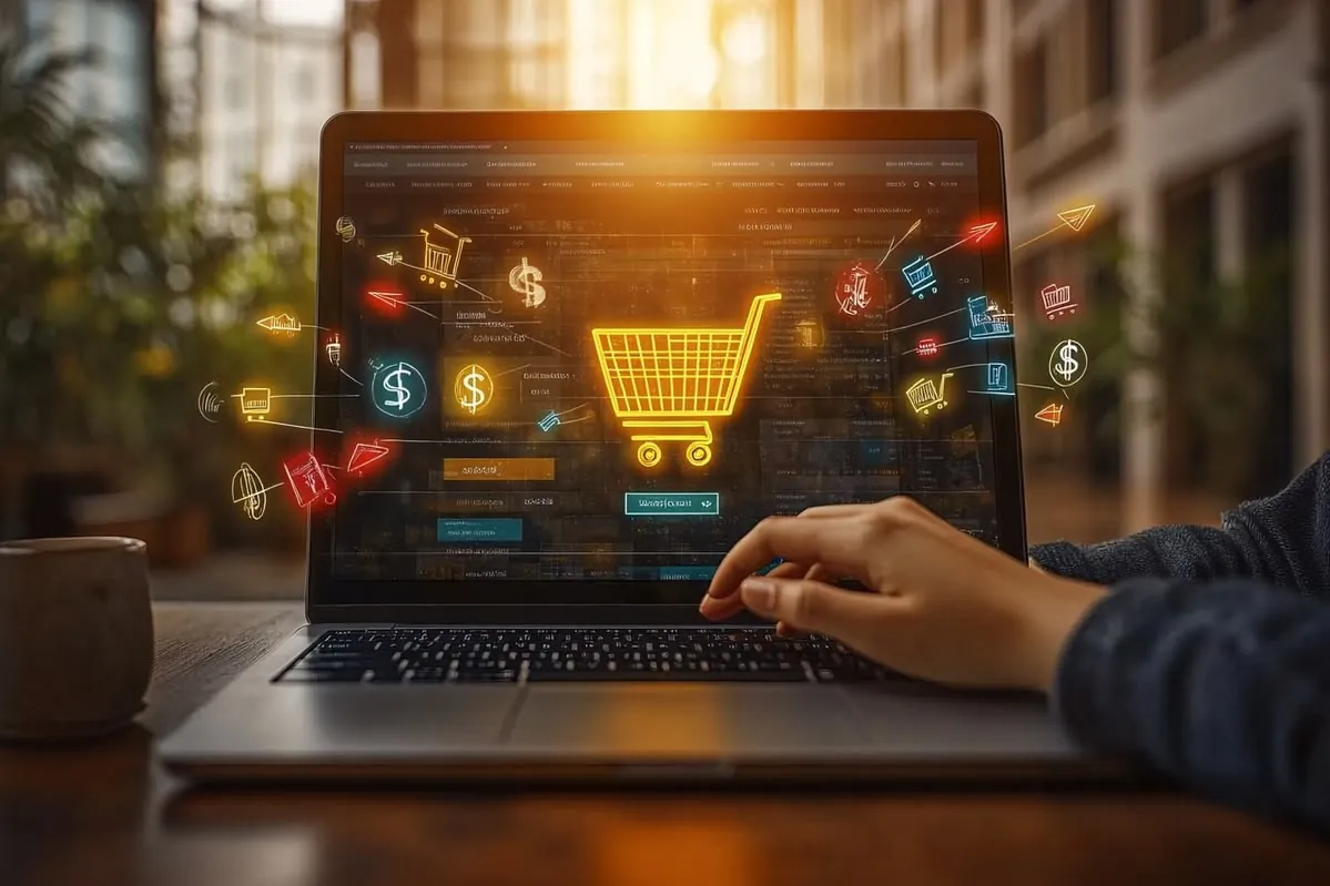 Shopping online on a laptop