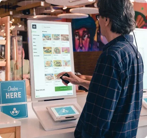 Self-order kiosk in a restaurant